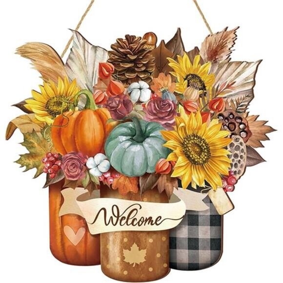 Welcome Fall Door Decorations Thanksgiving Sign Hanging Decoration Wall - Picture 7 of 7
